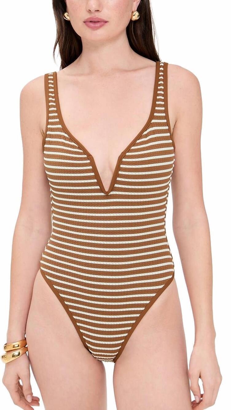 NEW L*SPACE coco one piece swimsuit in brown sugar stripe